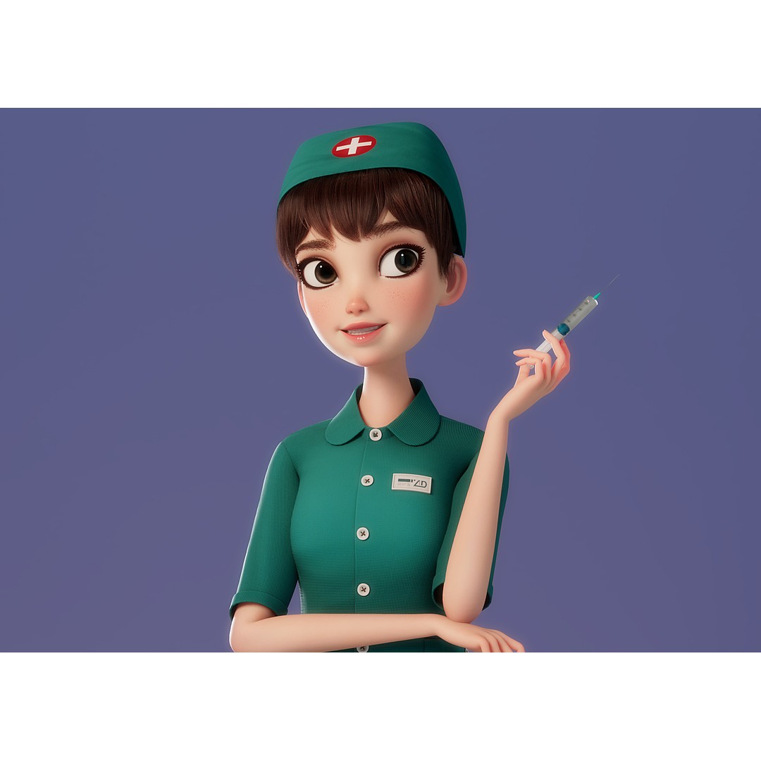 Cartoon Nurse 3D Model – Rigged Character for Animation, FBX - View 4