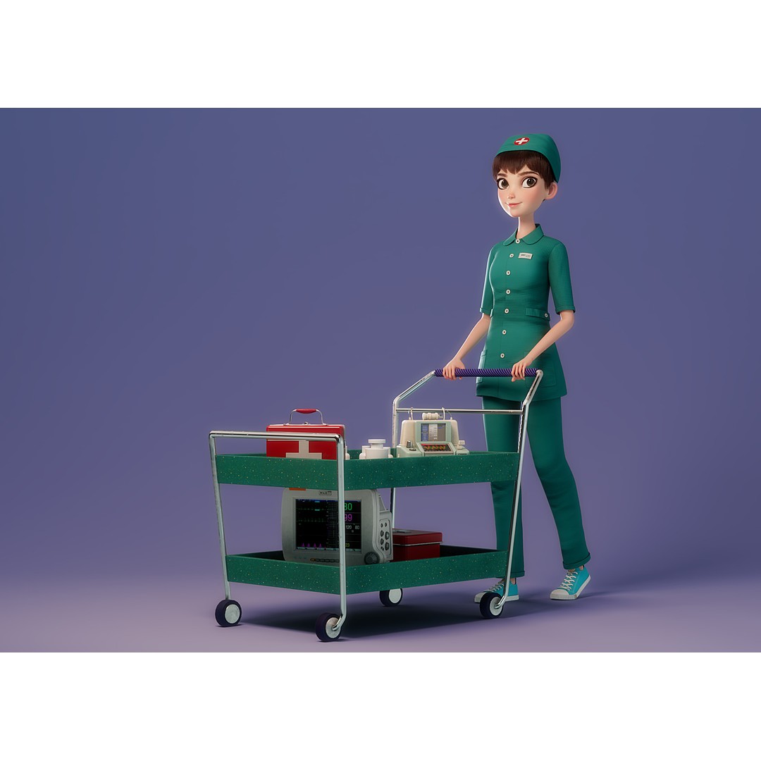 Cartoon Nurse 3D Model – Rigged Character for Animation, FBX - View 5