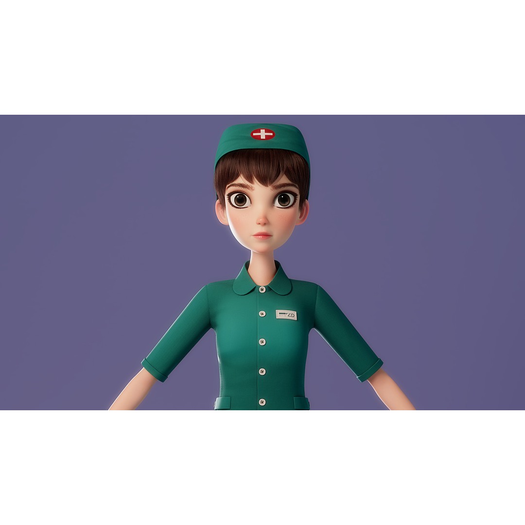 Cartoon Nurse 3D Model – Rigged Character for Animation, FBX - View 6