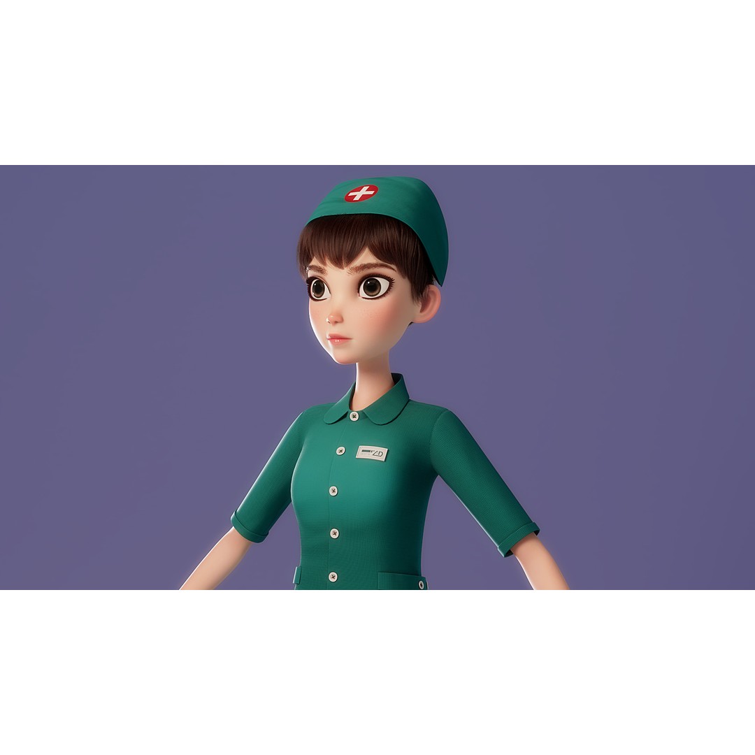 Cartoon Nurse 3D Model – Rigged Character for Animation, FBX - View 7