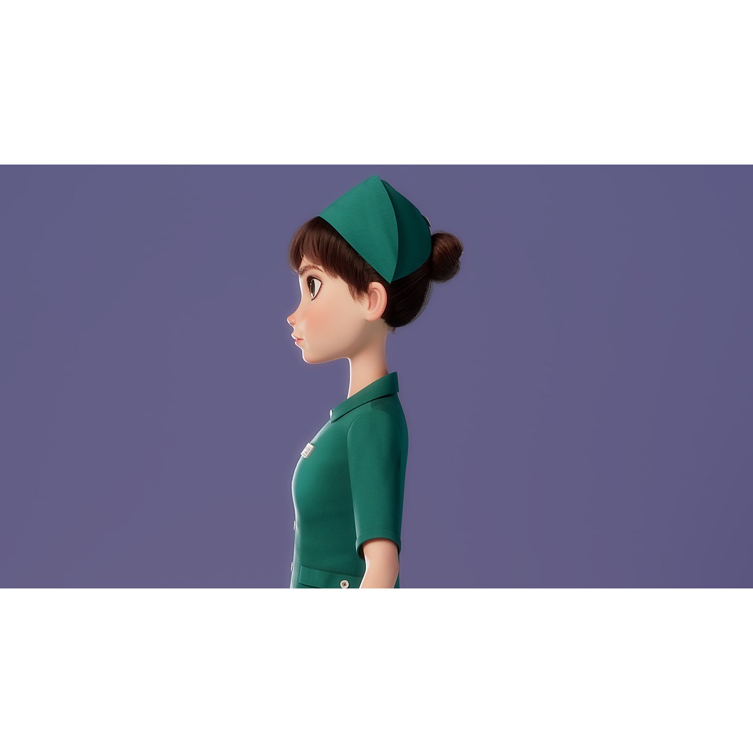 Cartoon Nurse 3D Model – Rigged Character for Animation, FBX - View 8