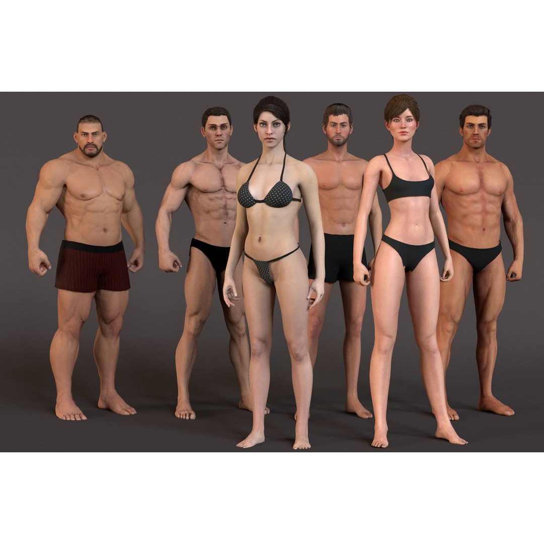 Male Female Base Mega Pack 3D Model – Low Poly Rigged Characters, FBX - View 3
