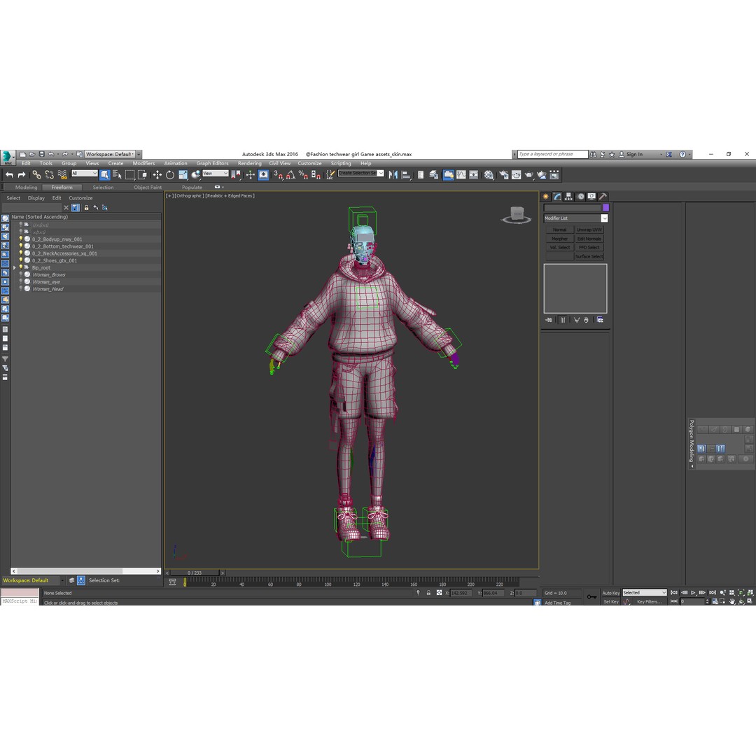Techwear Girl 3D Model – Low Poly Rigged Character for Games - View 11
