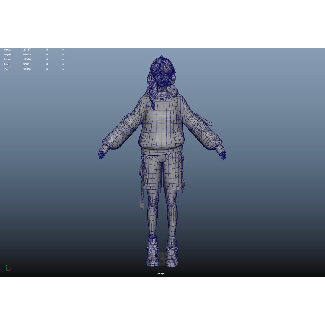 Techwear Girl 3D Model – Low Poly Rigged Character for Games - View 4