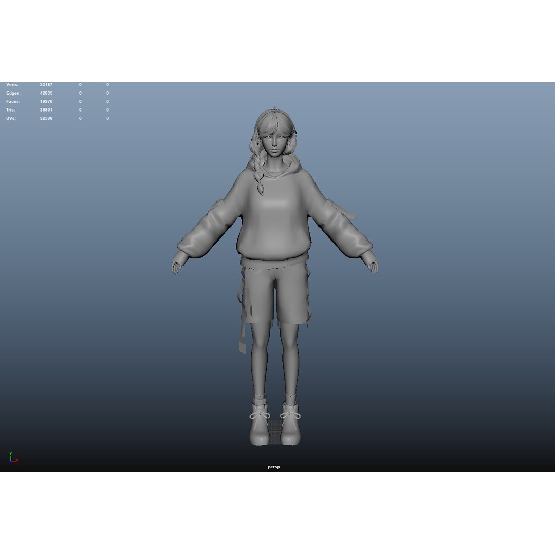 Techwear Girl 3D Model – Low Poly Rigged Character for Games - View 5