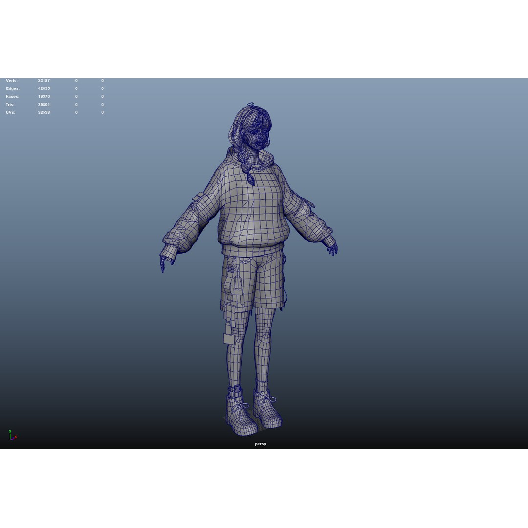 Techwear Girl 3D Model – Low Poly Rigged Character for Games - View 6