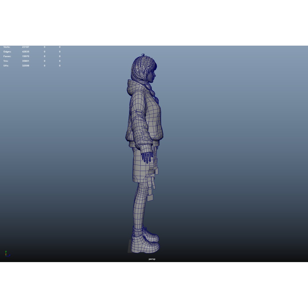 Techwear Girl 3D Model – Low Poly Rigged Character for Games - View 7