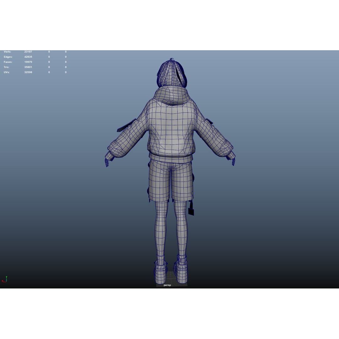 Techwear Girl 3D Model – Low Poly Rigged Character for Games - View 9
