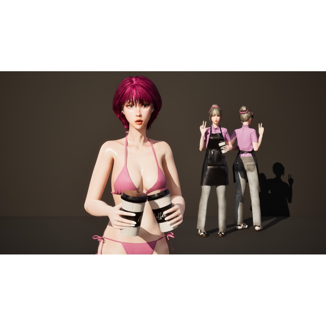 Barista Girl 3D Model – Low Poly Game Ready Character, FBX - View 4