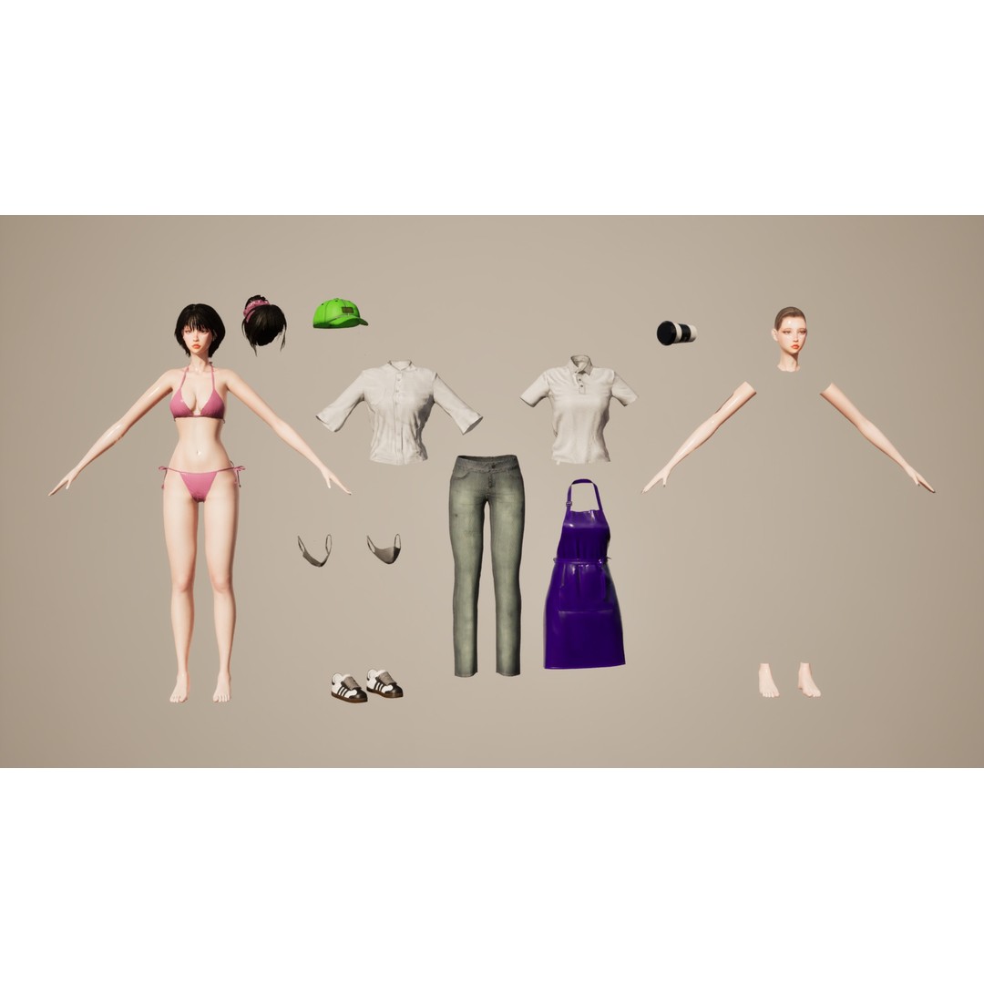 Barista Girl 3D Model – Low Poly Game Ready Character, FBX - View 5