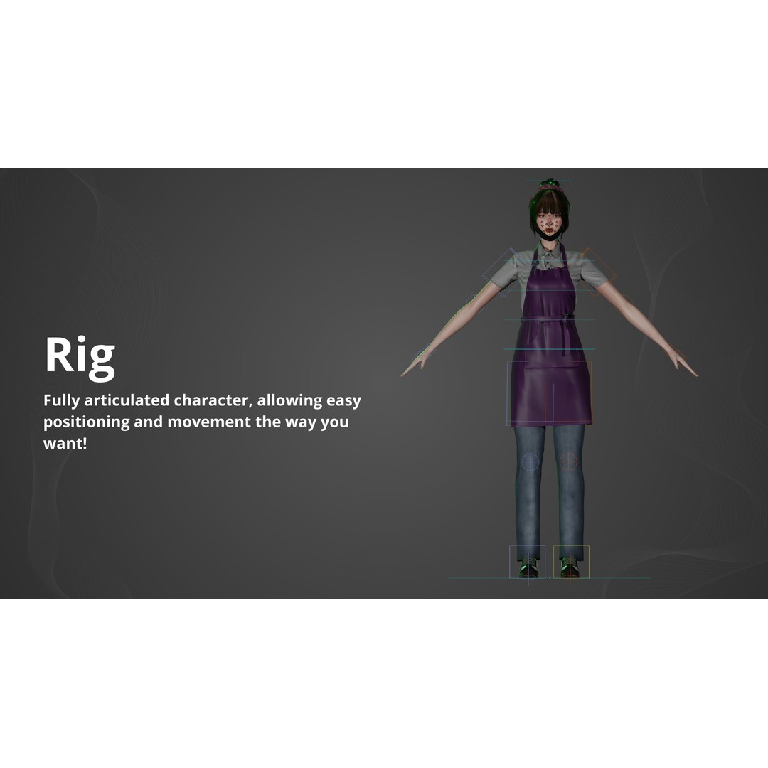 Barista Girl 3D Model – Low Poly Game Ready Character, FBX - View 6