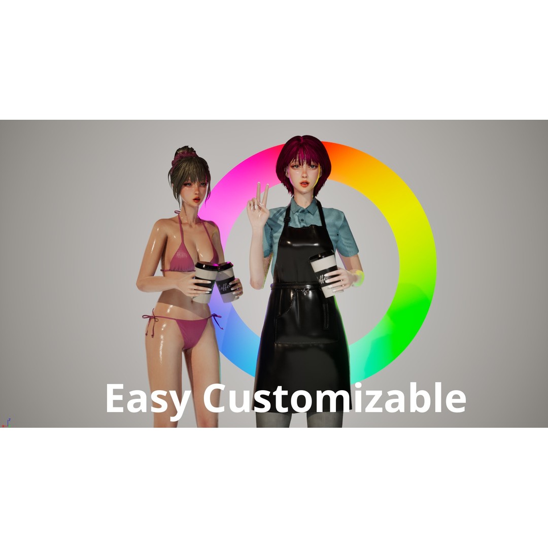 Barista Girl 3D Model – Low Poly Game Ready Character, FBX - View 7
