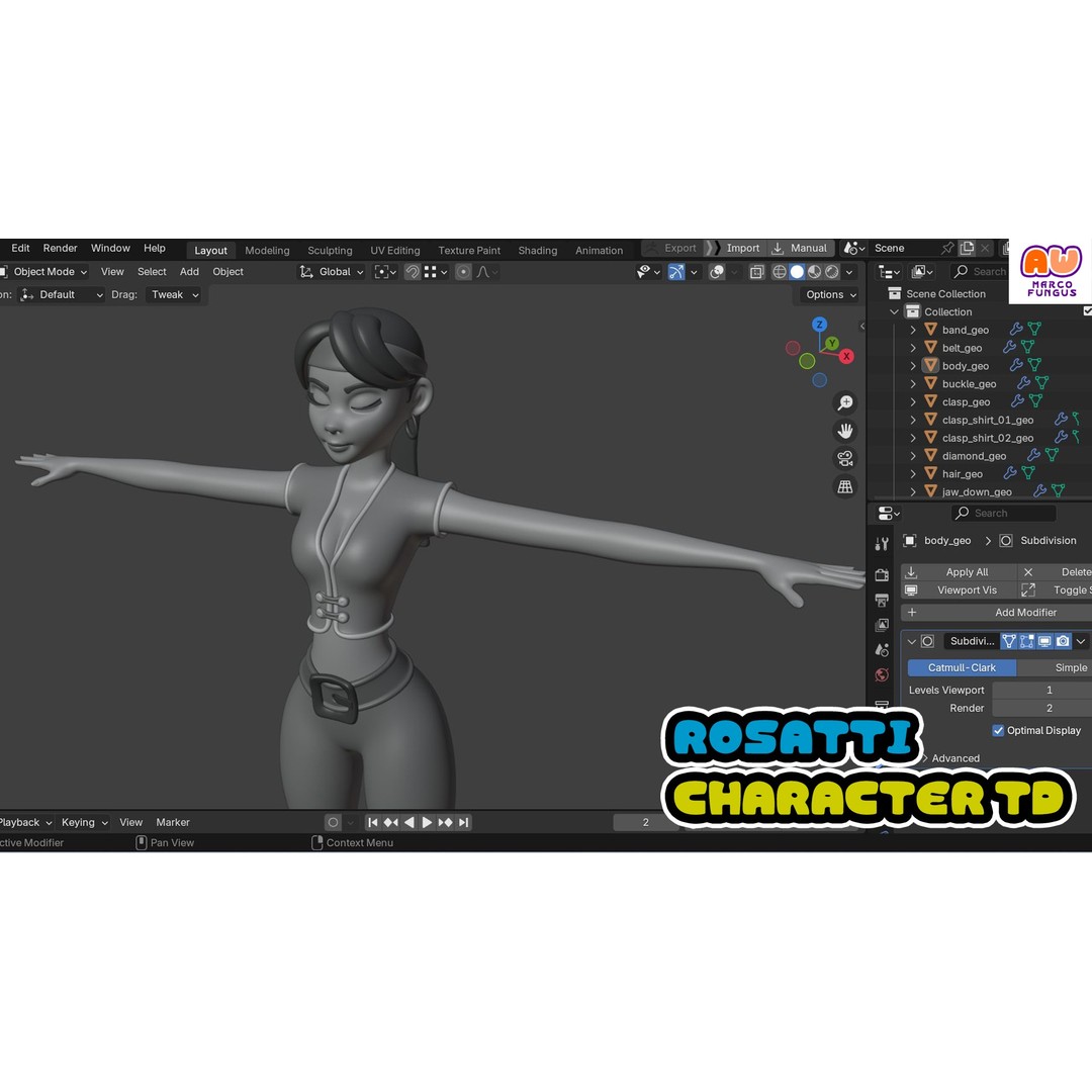 Rosatti 3D Model – Disney-Style Character, Rigged for Animation - View 9