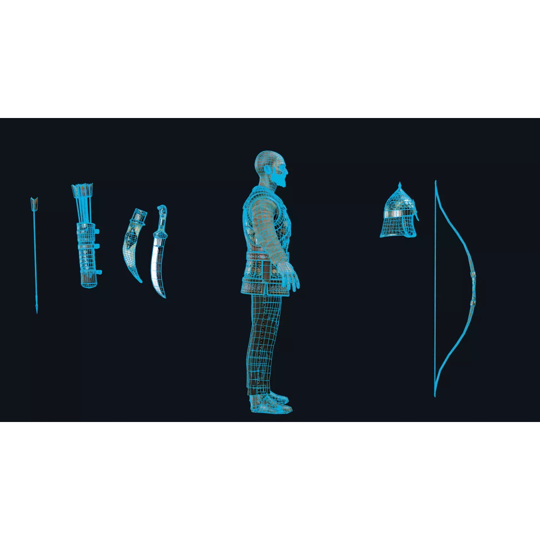 Timurid Archer 3D Model – Low Poly Character with Rigging, FBX - View 10