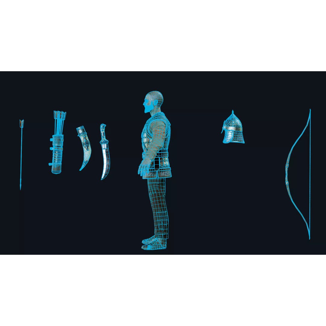Timurid Archer 3D Model – Low Poly Character with Rigging, FBX - View 12