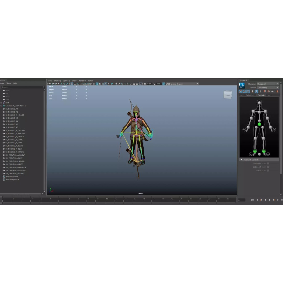 Timurid Archer 3D Model – Low Poly Character with Rigging, FBX - View 13