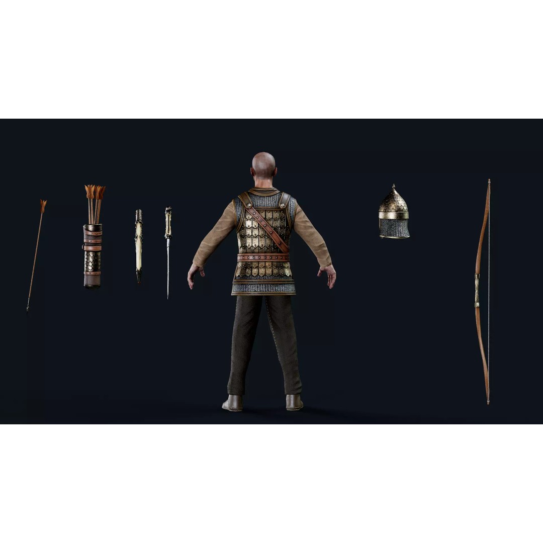 Timurid Archer 3D Model – Low Poly Character with Rigging, FBX - View 7