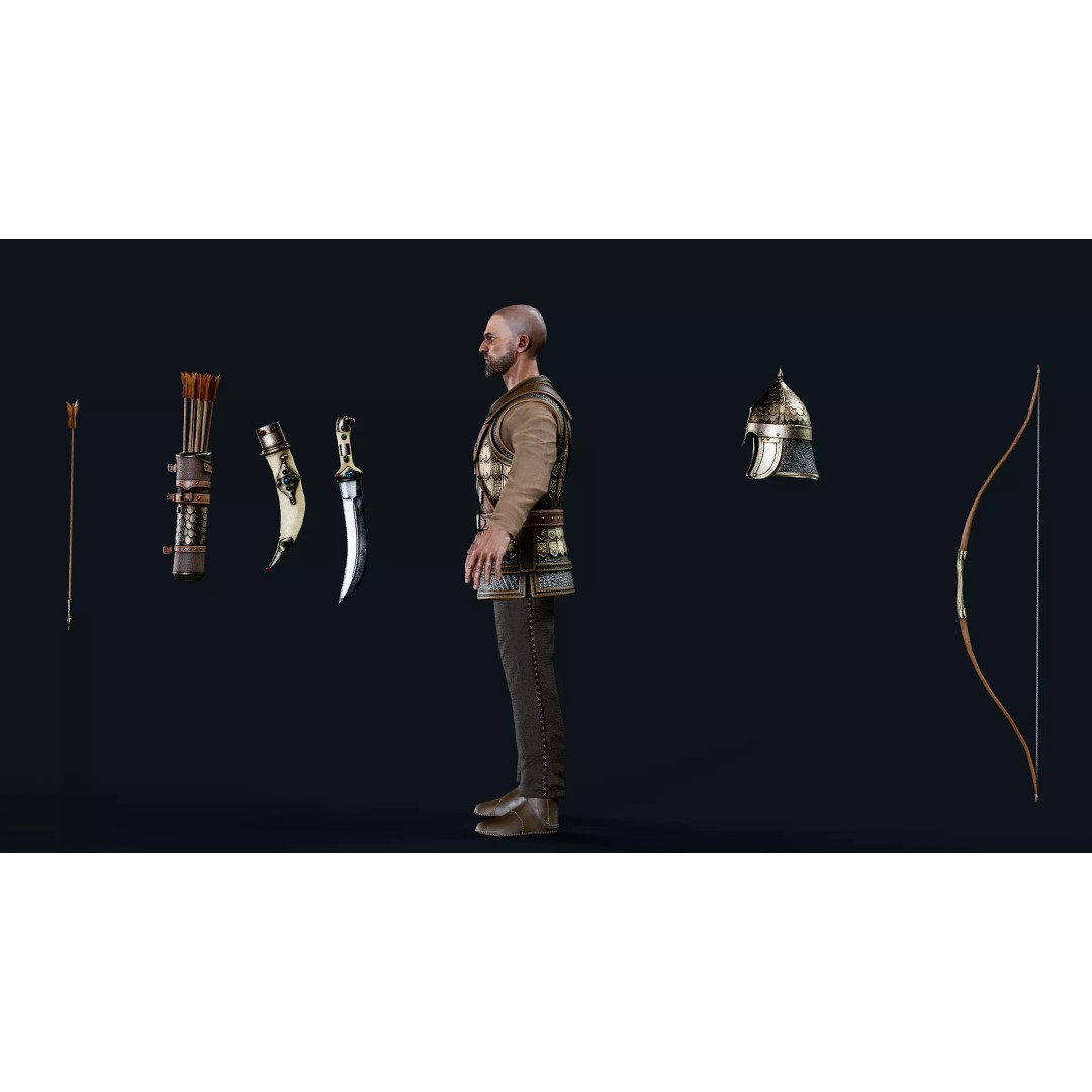 Timurid Archer 3D Model – Low Poly Character with Rigging, FBX - View 8