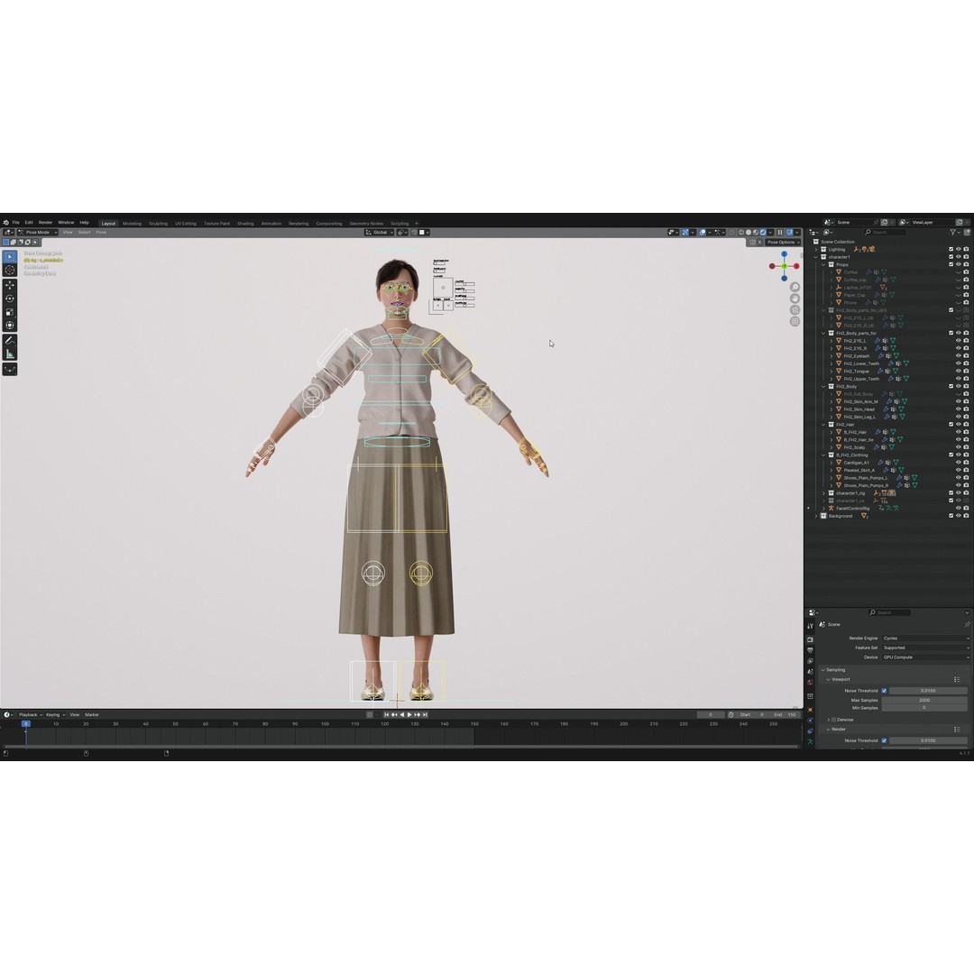 Asian Business Woman 3D Model – Low Poly Rigged Character for ArchViz - View 11