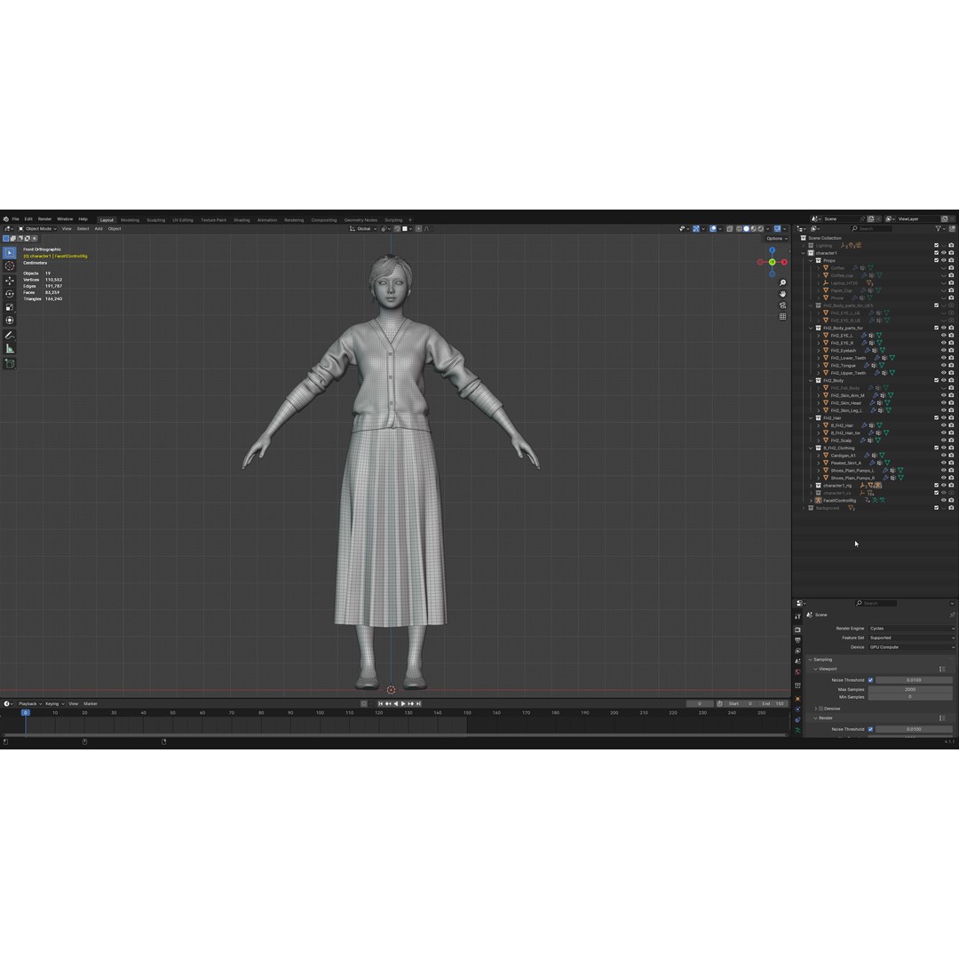 Asian Business Woman 3D Model – Low Poly Rigged Character for ArchViz - View 12
