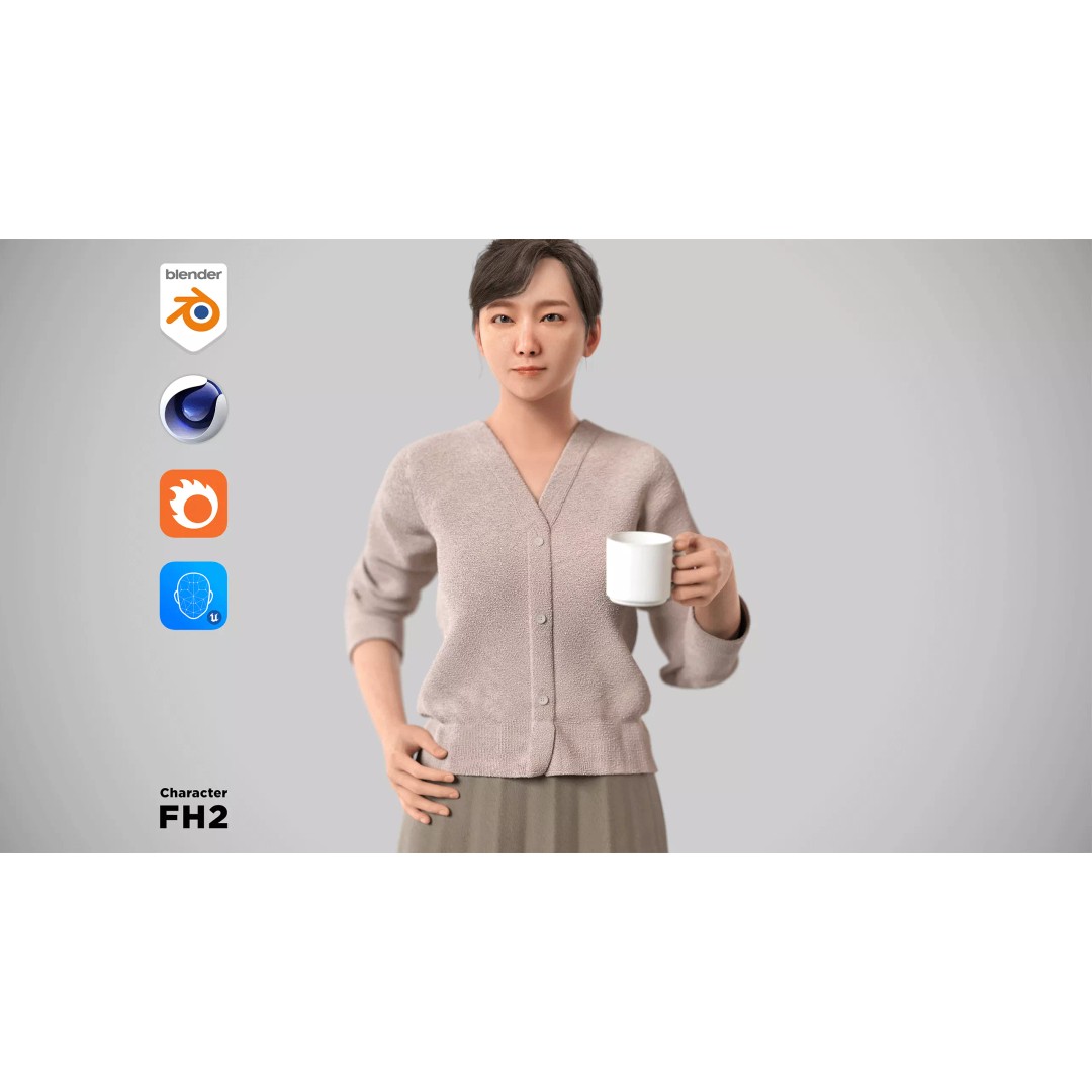 Asian Business Woman 3D Model – Low Poly Rigged Character for ArchViz - View 2