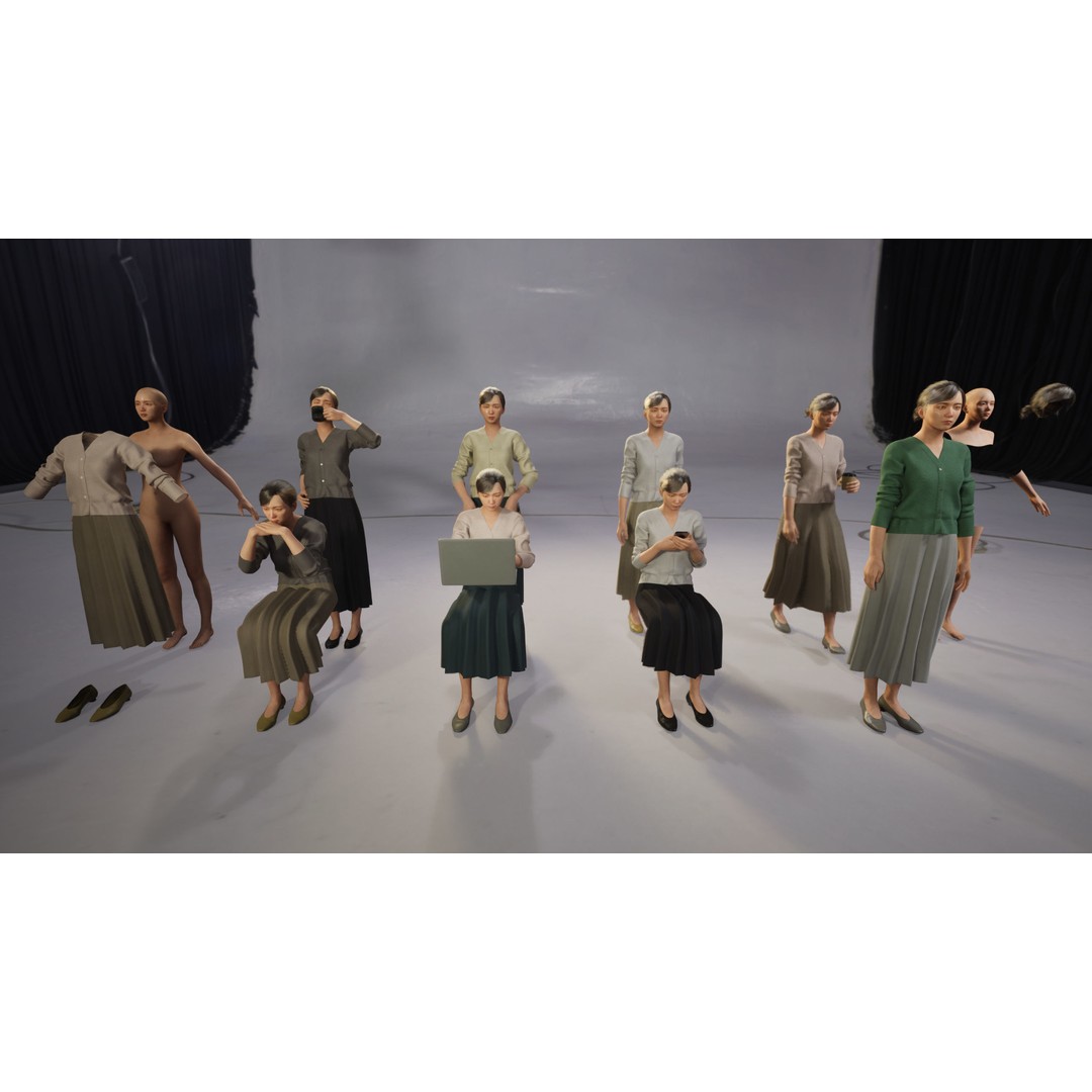 Asian Business Woman 3D Model – Low Poly Rigged Character for ArchViz - View 4
