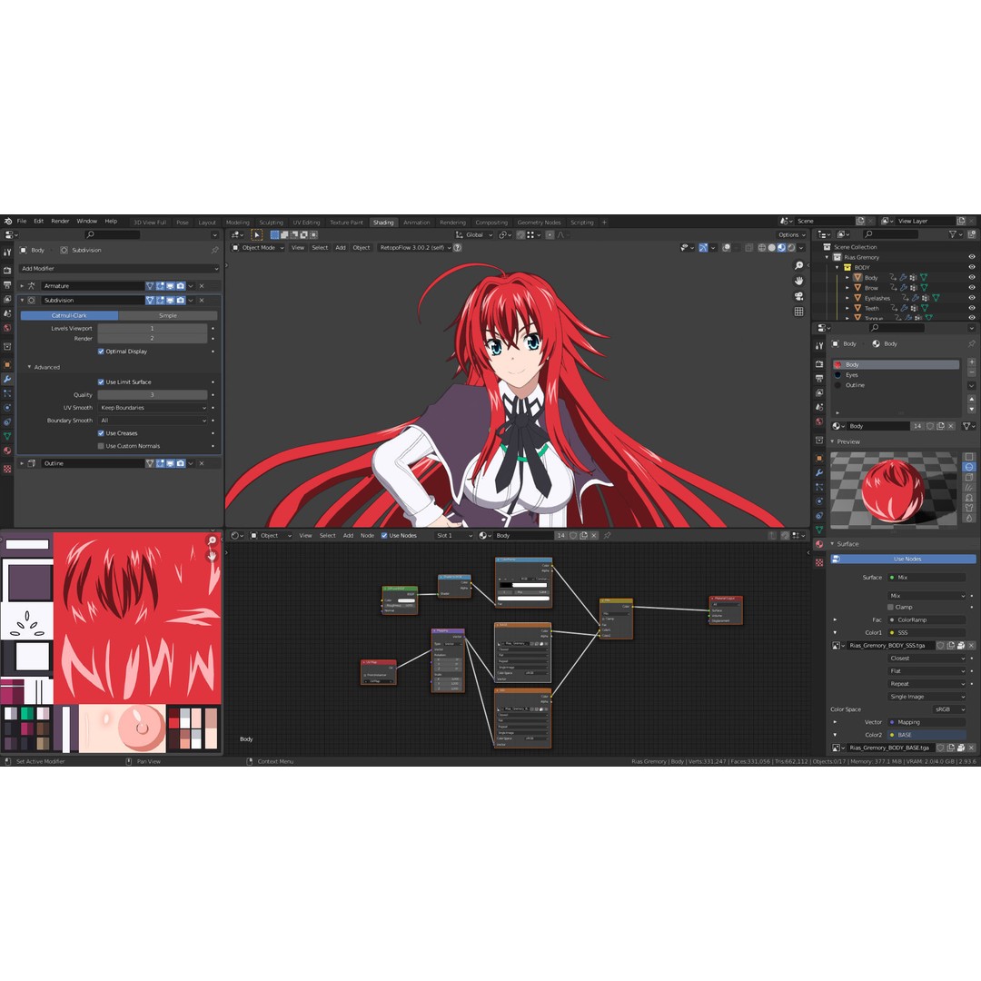 Rias Gremory 3D Model – Rigged Anime Character for Blender