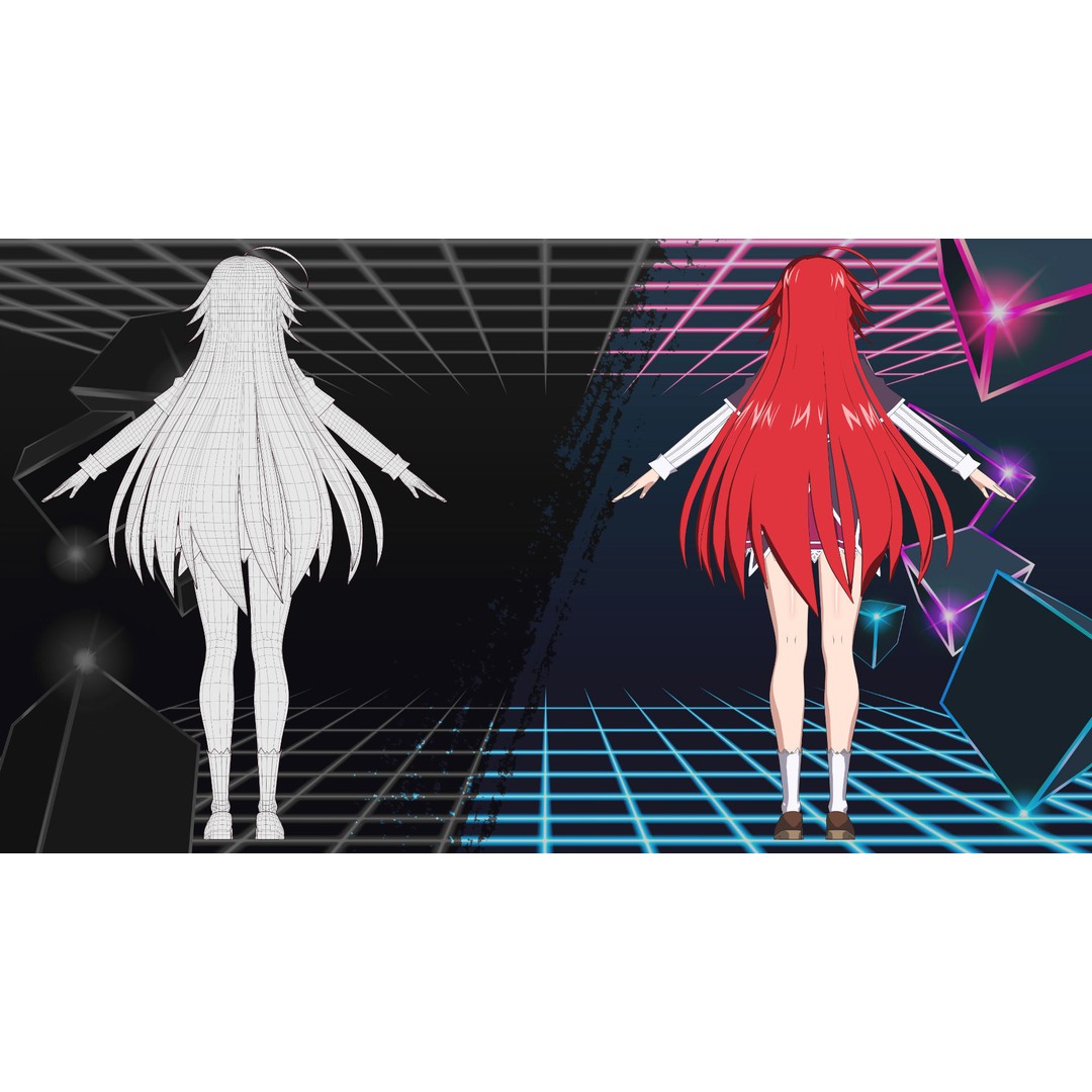 Rias Gremory 3D Model – Rigged Anime Character for Blender - View 10