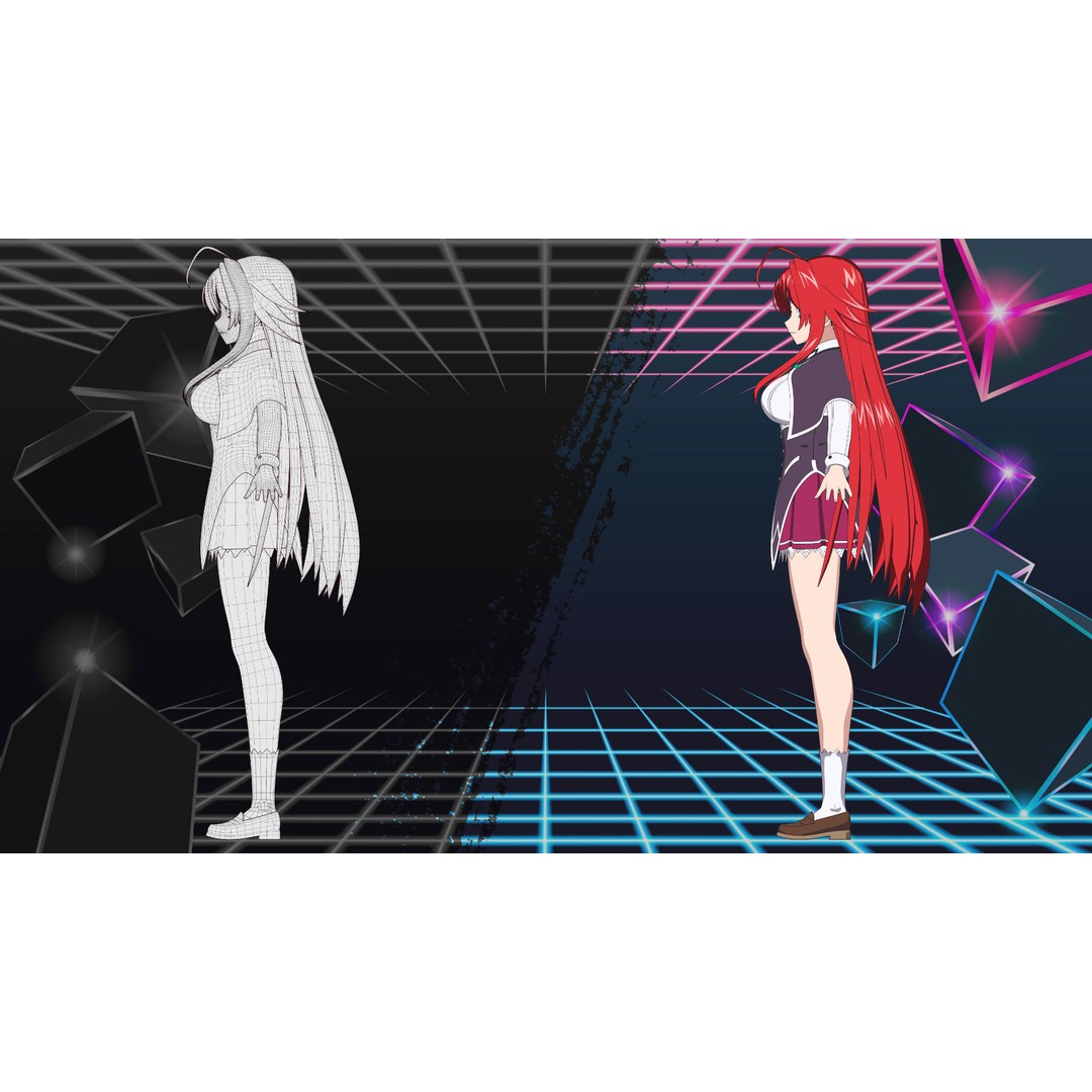 Rias Gremory 3D Model – Rigged Anime Character for Blender - View 11