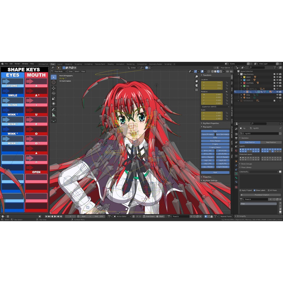 Rias Gremory 3D Model – Rigged Anime Character for Blender - View 13