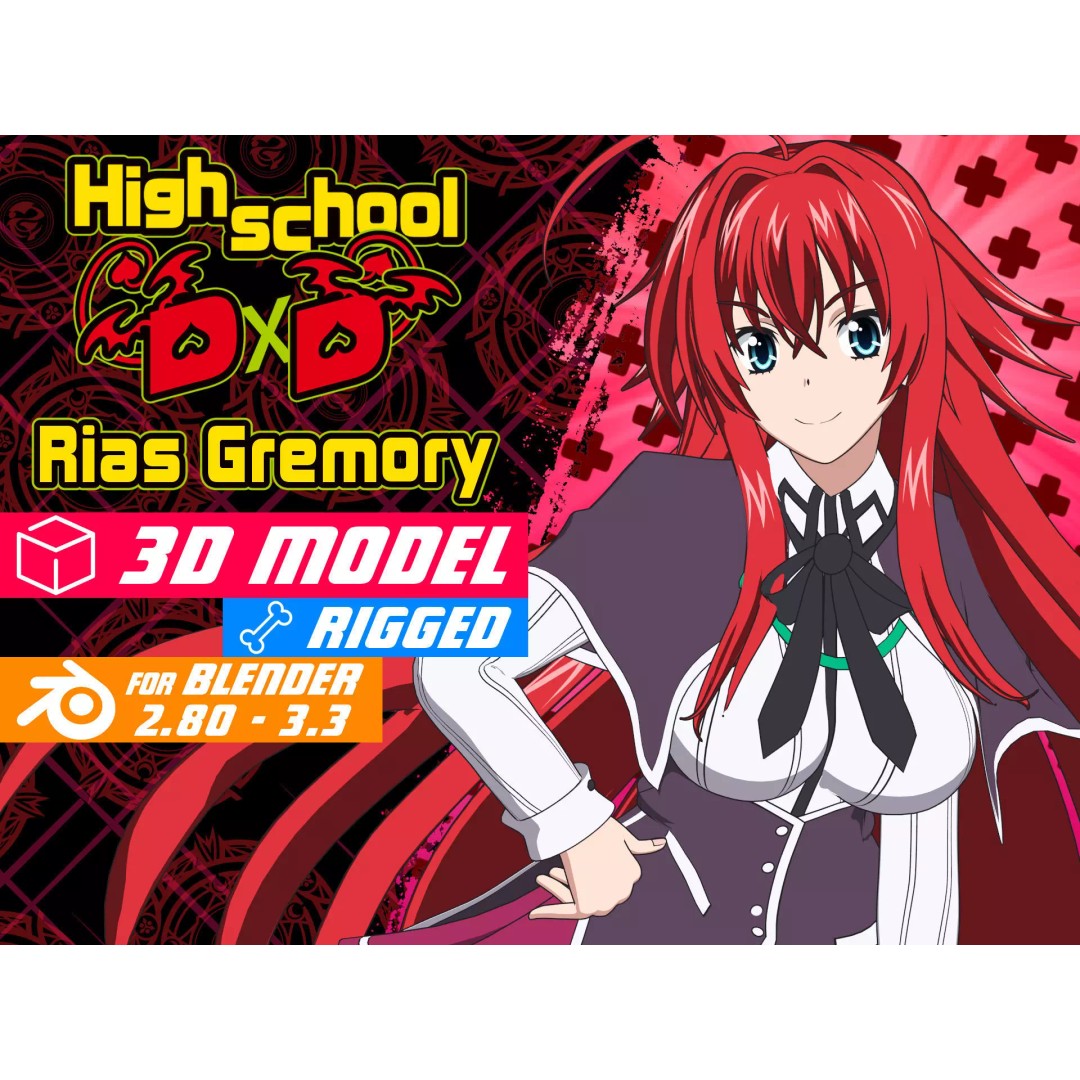 Rias Gremory 3D Model – Rigged Anime Character for Blender - View 2