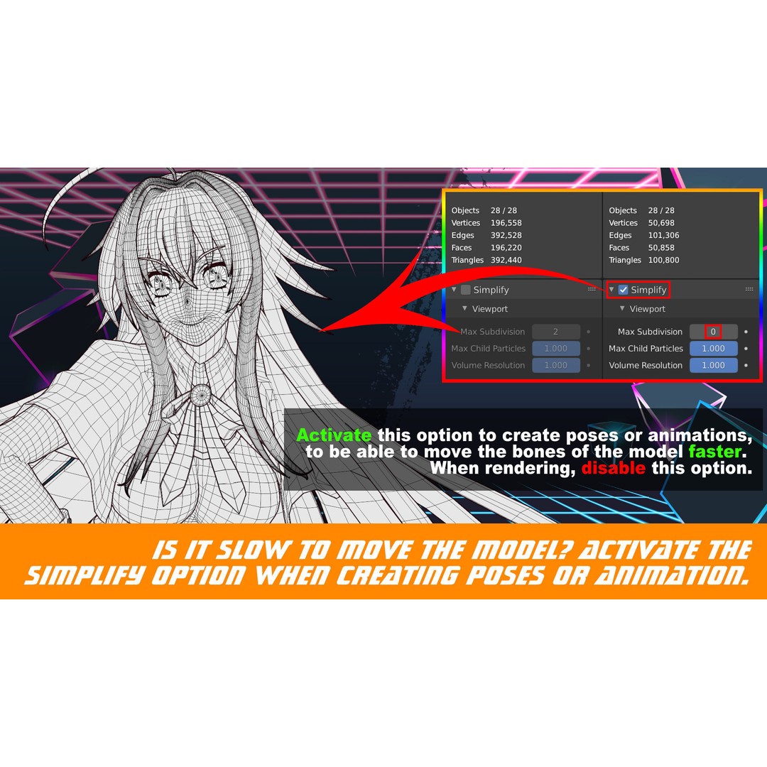 Rias Gremory 3D Model – Rigged Anime Character for Blender - View 4