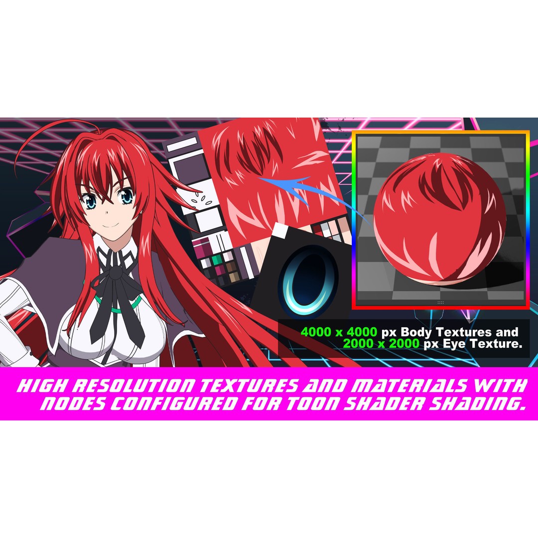 Rias Gremory 3D Model – Rigged Anime Character for Blender - View 5