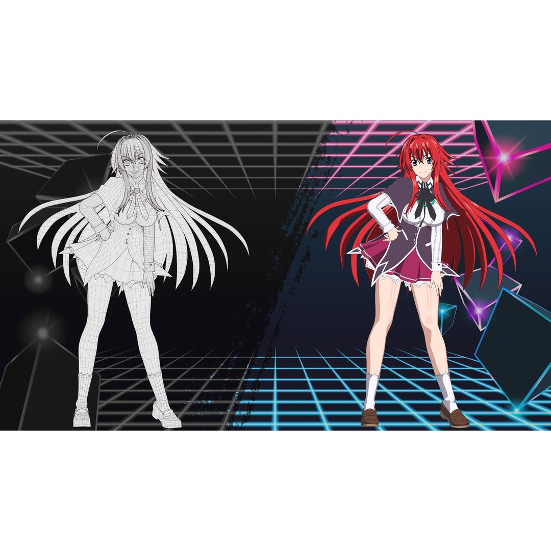 Rias Gremory 3D Model – Rigged Anime Character for Blender - View 7