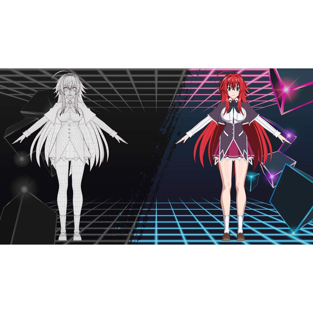Rias Gremory 3D Model – Rigged Anime Character for Blender - View 8