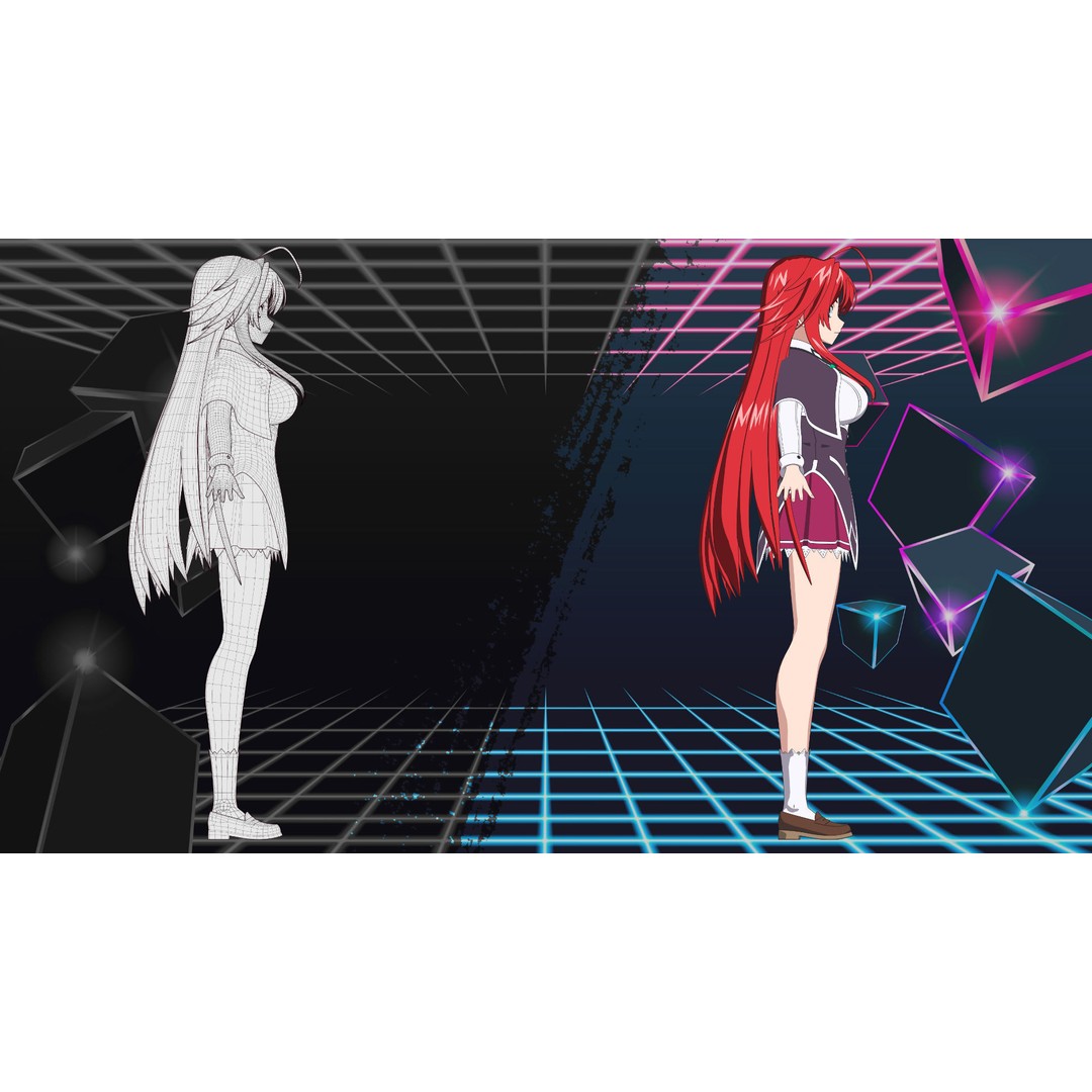 Rias Gremory 3D Model – Rigged Anime Character for Blender - View 9
