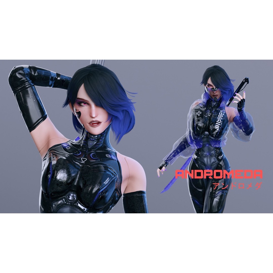 Andromeda 3D Model – Low-Poly Sci-Fi Character with Rigging and PBR Textures - View 10