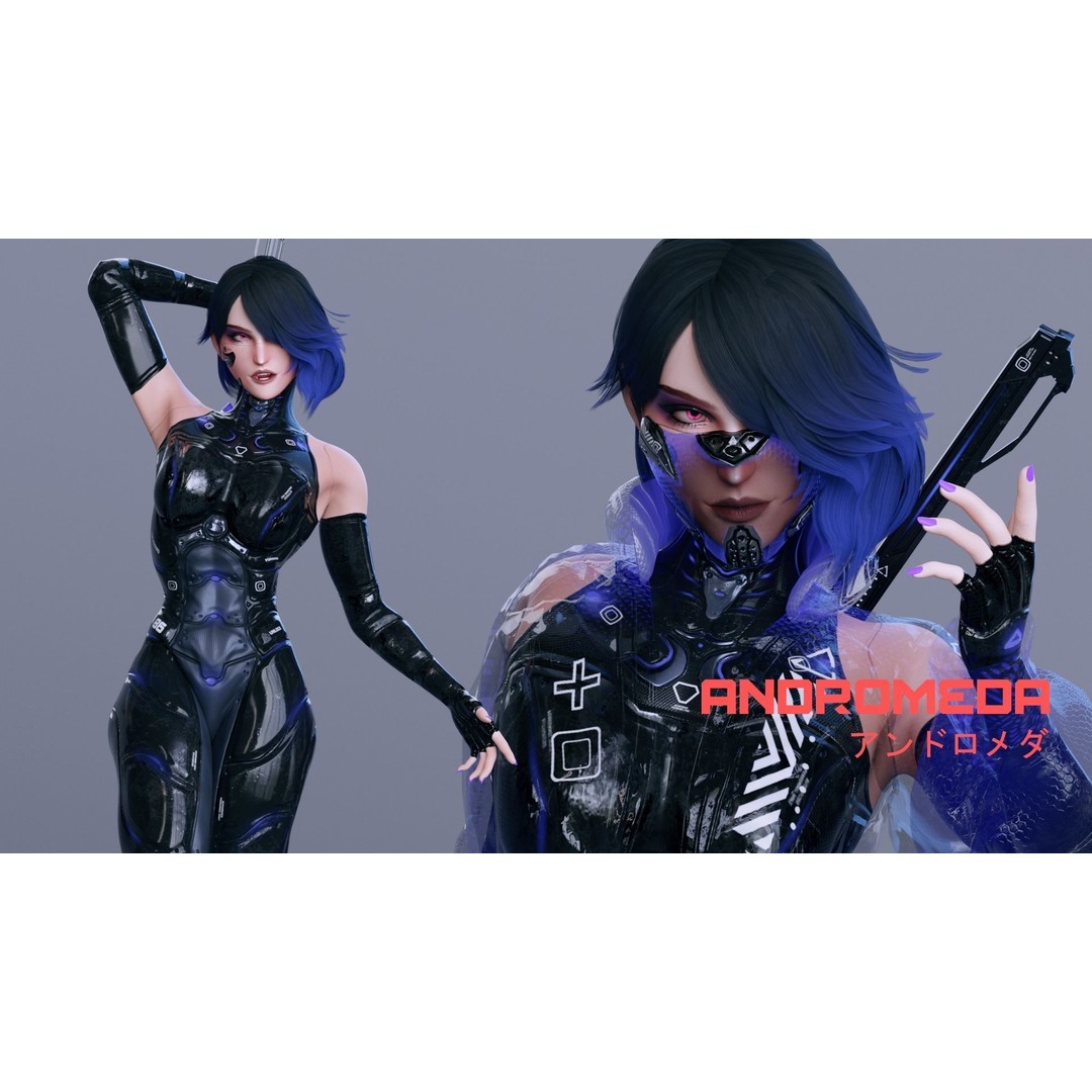 Andromeda 3D Model – Low-Poly Sci-Fi Character with Rigging and PBR Textures - View 11