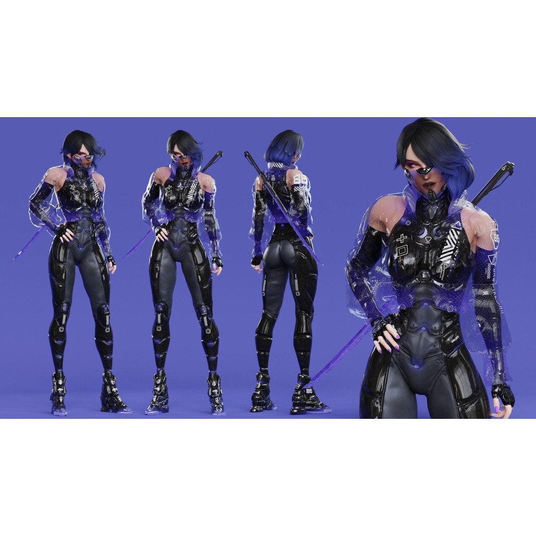 Andromeda 3D Model – Low-Poly Sci-Fi Character with Rigging and PBR Textures - View 14