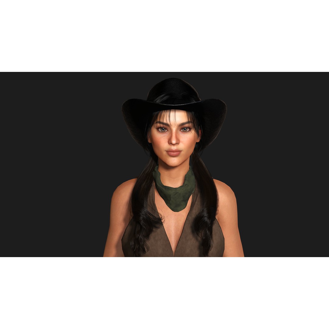 Realistic Female Character 3D Model – Wild West Cowgirl, Game Ready, FBX - View 10