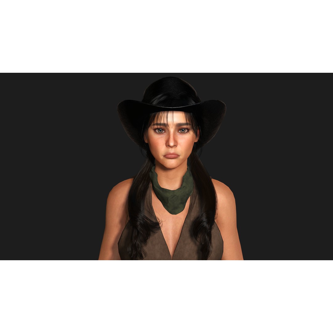 Realistic Female Character 3D Model – Wild West Cowgirl, Game Ready, FBX - View 11