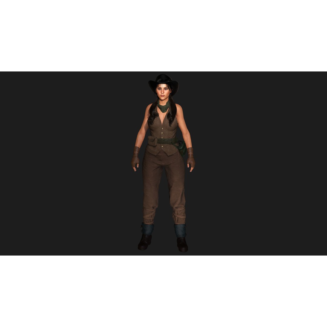 Realistic Female Character 3D Model – Wild West Cowgirl, Game Ready, FBX - View 12