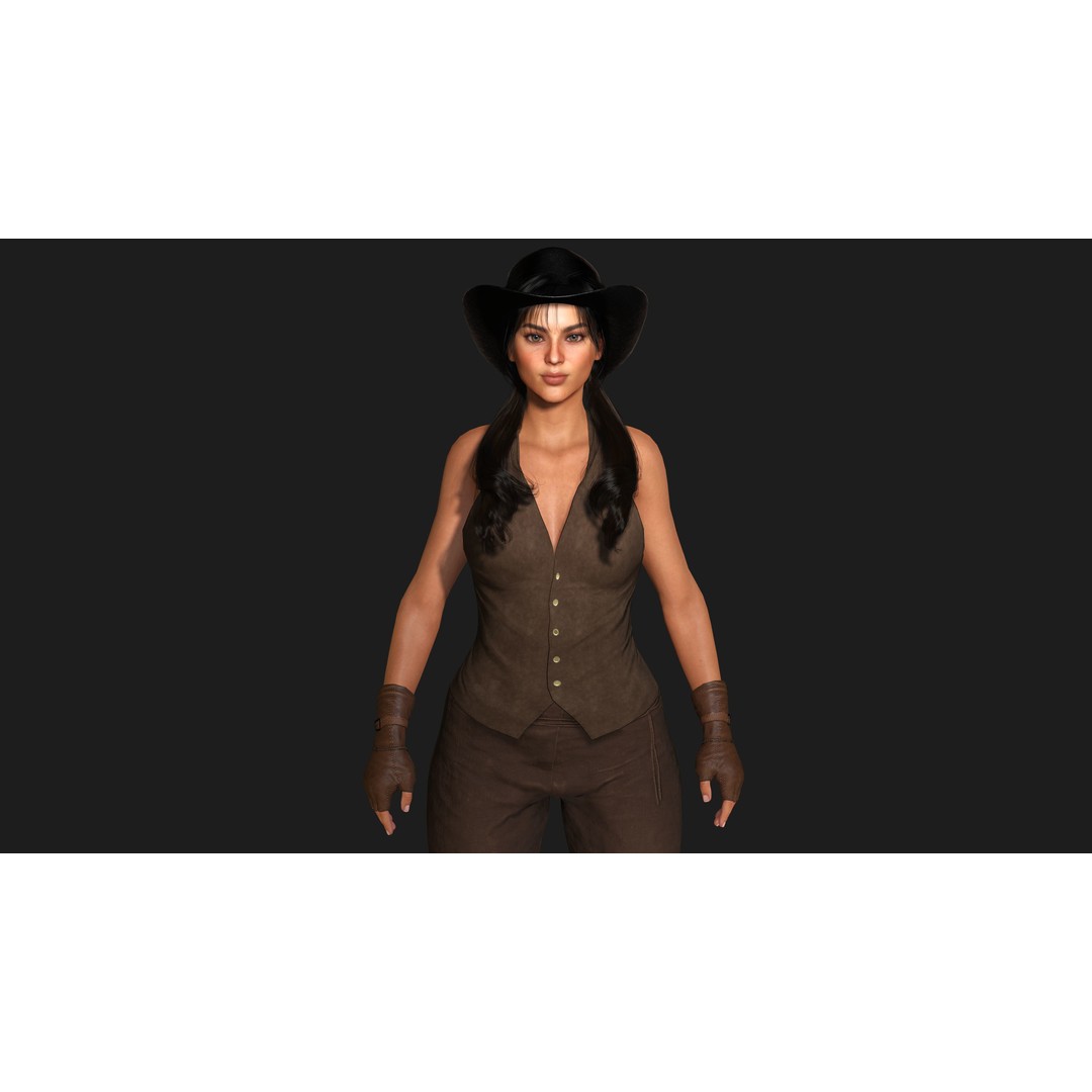 Realistic Female Character 3D Model – Wild West Cowgirl, Game Ready, FBX - View 13