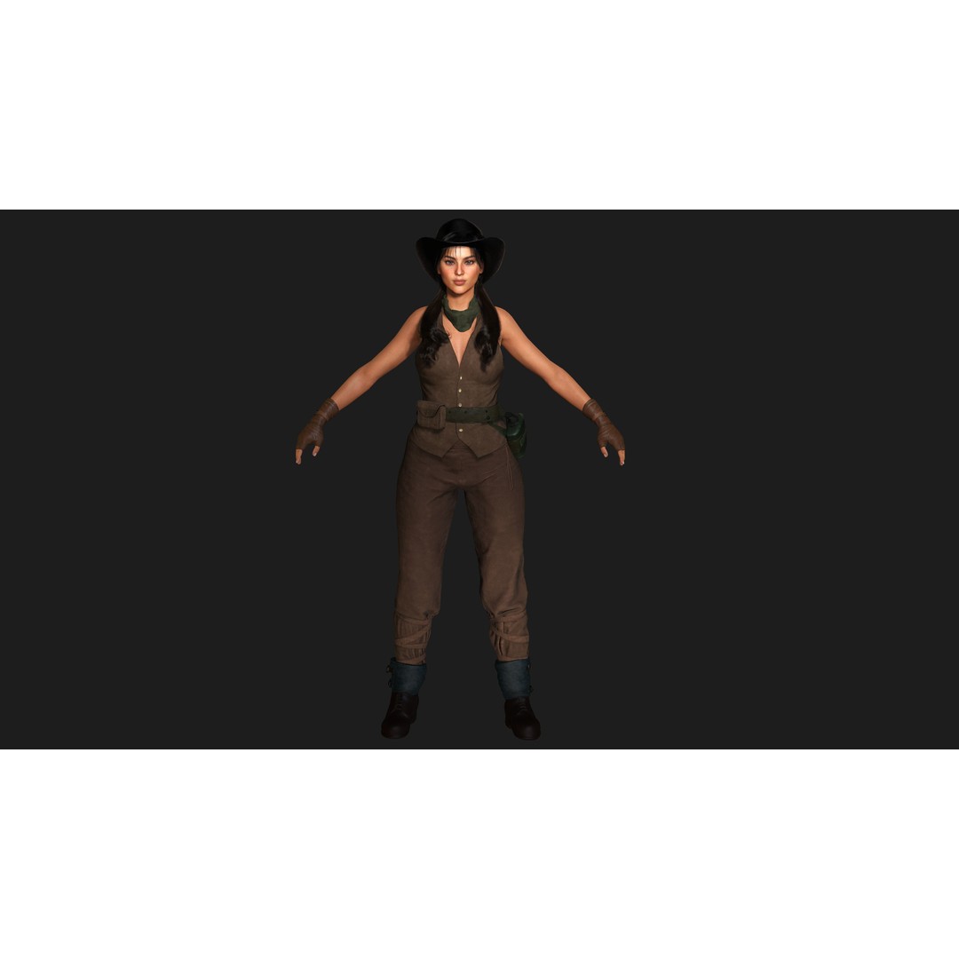Realistic Female Character 3D Model – Wild West Cowgirl, Game Ready, FBX - View 14
