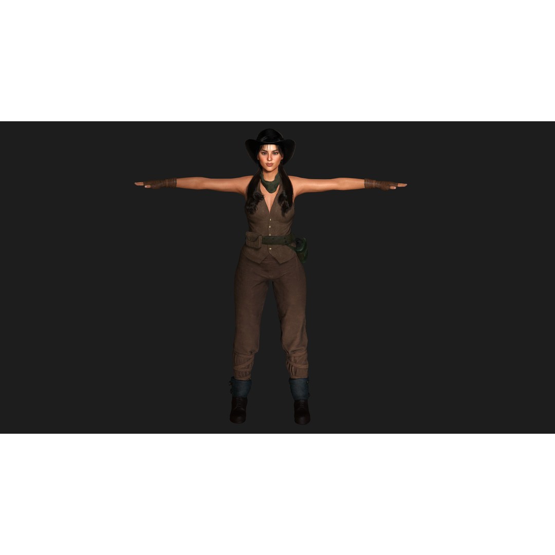 Realistic Female Character 3D Model – Wild West Cowgirl, Game Ready, FBX - View 15