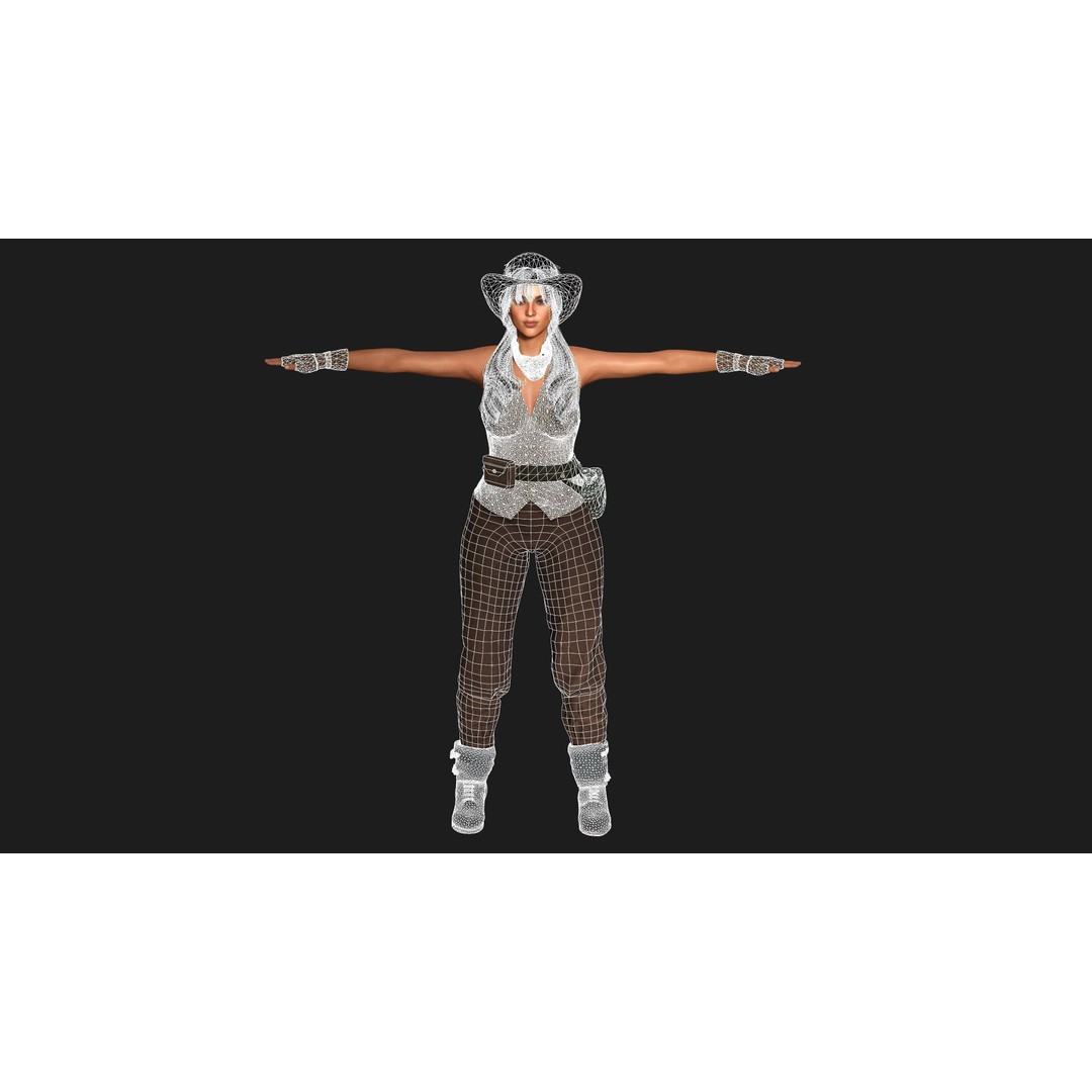 Realistic Female Character 3D Model – Wild West Cowgirl, Game Ready, FBX - View 16