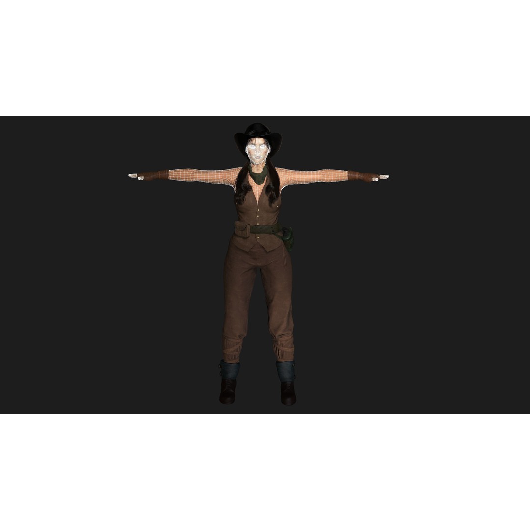 Realistic Female Character 3D Model – Wild West Cowgirl, Game Ready, FBX - View 17