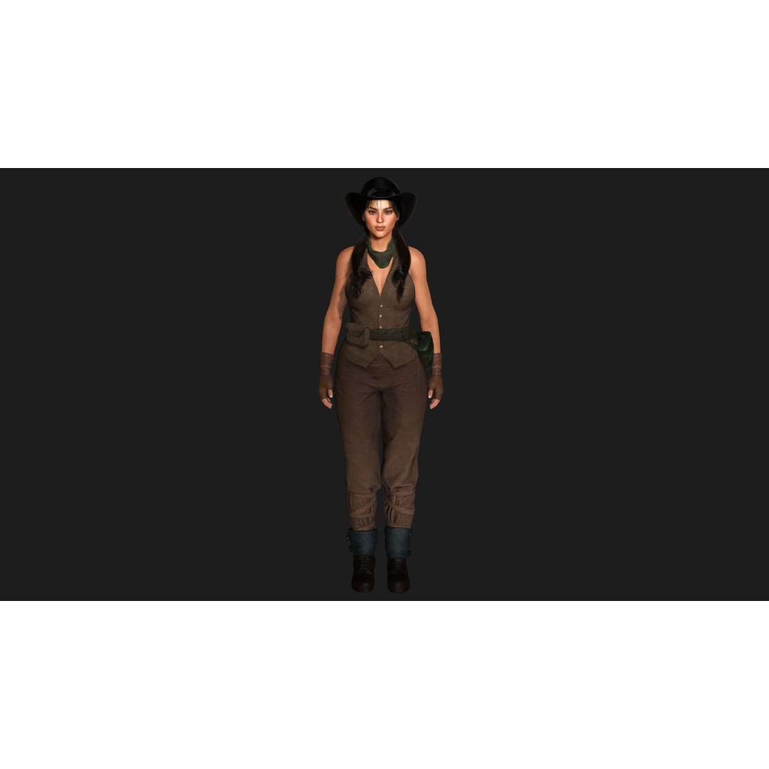 Realistic Female Character 3D Model – Wild West Cowgirl, Game Ready, FBX - View 3