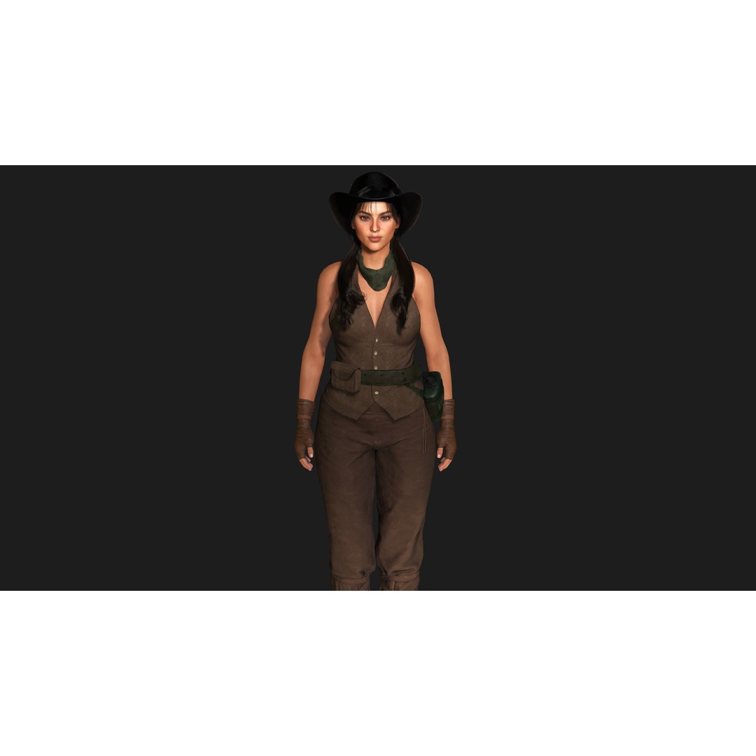 Realistic Female Character 3D Model – Wild West Cowgirl, Game Ready, FBX - View 4