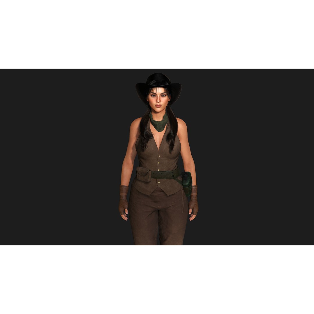 Realistic Female Character 3D Model – Wild West Cowgirl, Game Ready, FBX - View 5